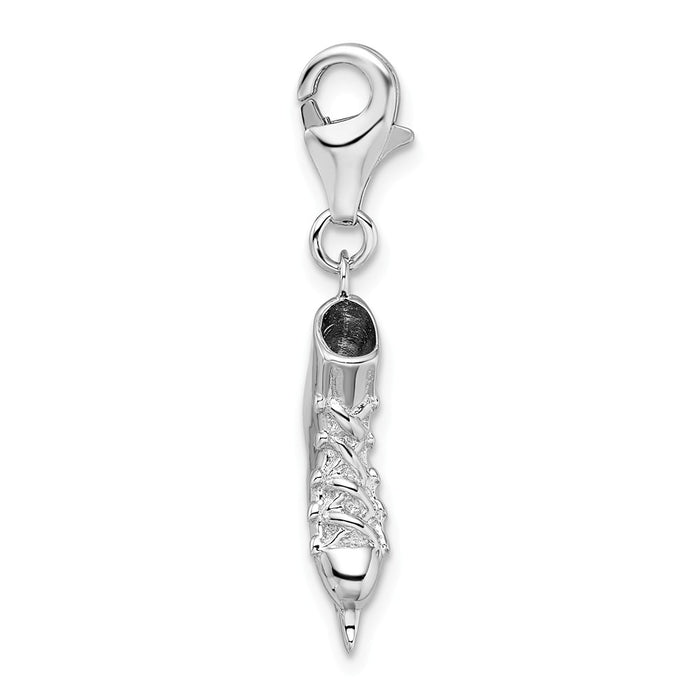 Million Charms 925 Sterling Silver Rhodium-Plated 3D Ice Skate With With Lobster Clasp Charm