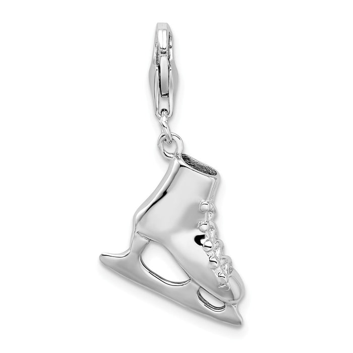Million Charms 925 Sterling Silver Rhodium-Plated 3D Ice Skate With With Lobster Clasp Charm