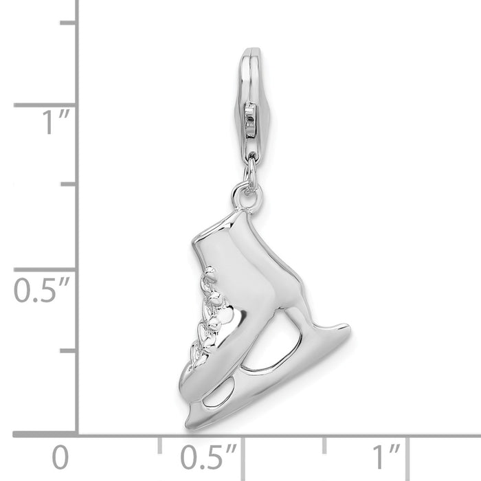 Million Charms 925 Sterling Silver Rhodium-Plated 3D Ice Skate With With Lobster Clasp Charm