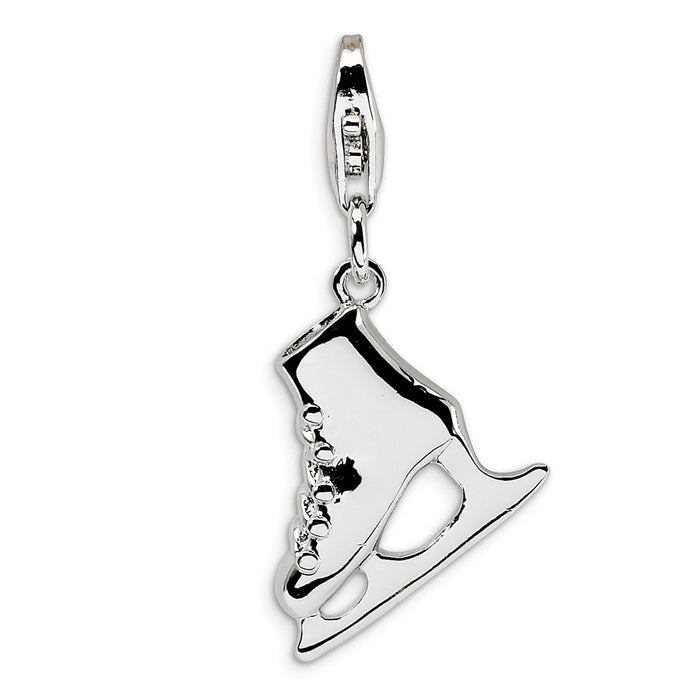 Million Charms 925 Sterling Silver Rhodium-Plated 3D Ice Skate With With Lobster Clasp Charm