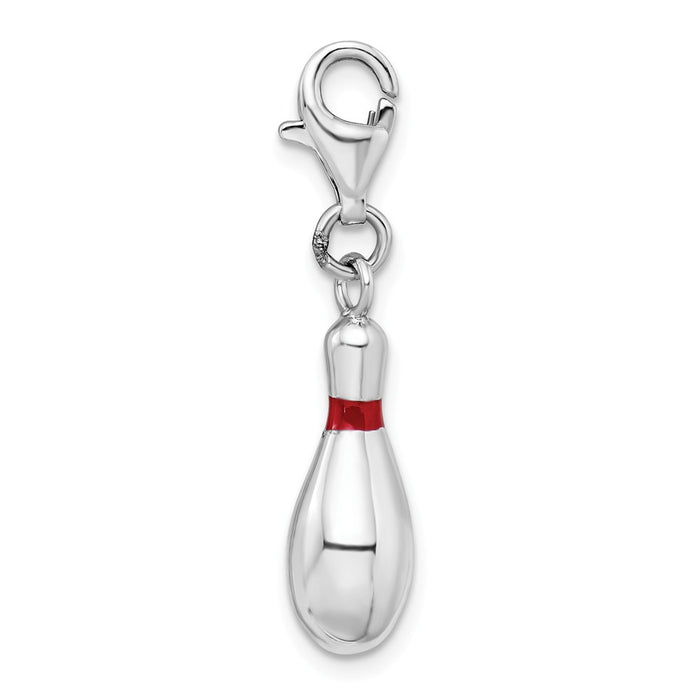 Million Charms 925 Sterling Silver Rhodium-Plated Enameled Bowling Pin With Lobster Clasp Charm
