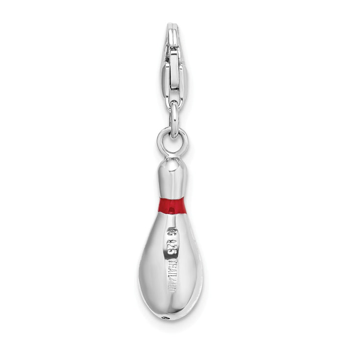 Million Charms 925 Sterling Silver Rhodium-Plated Enameled Bowling Pin With Lobster Clasp Charm