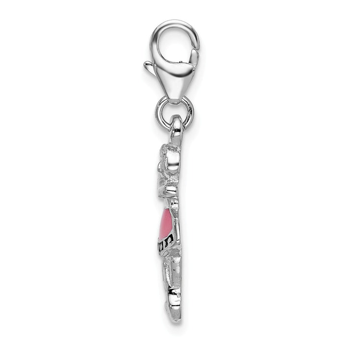 Million Charms 925 Sterling Silver Rhodium-Plated Polished & Enamel Ballerina With Lobster Clasp Charm