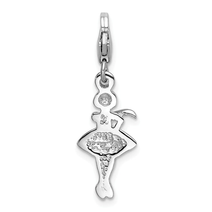 Million Charms 925 Sterling Silver Rhodium-Plated Polished & Enamel Ballerina With Lobster Clasp Charm