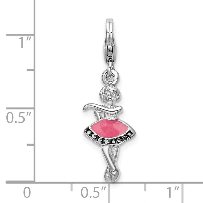 Million Charms 925 Sterling Silver Rhodium-Plated Polished & Enamel Ballerina With Lobster Clasp Charm