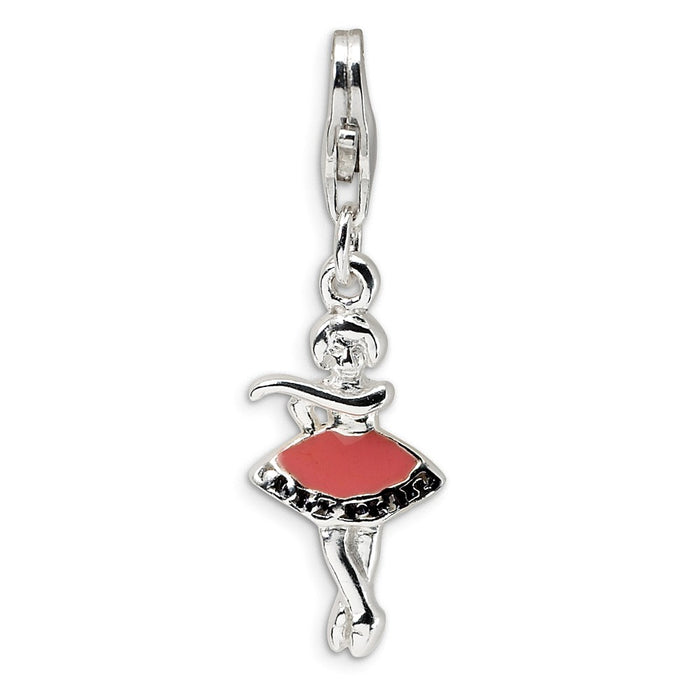 Million Charms 925 Sterling Silver Rhodium-Plated Polished & Enamel Ballerina With Lobster Clasp Charm