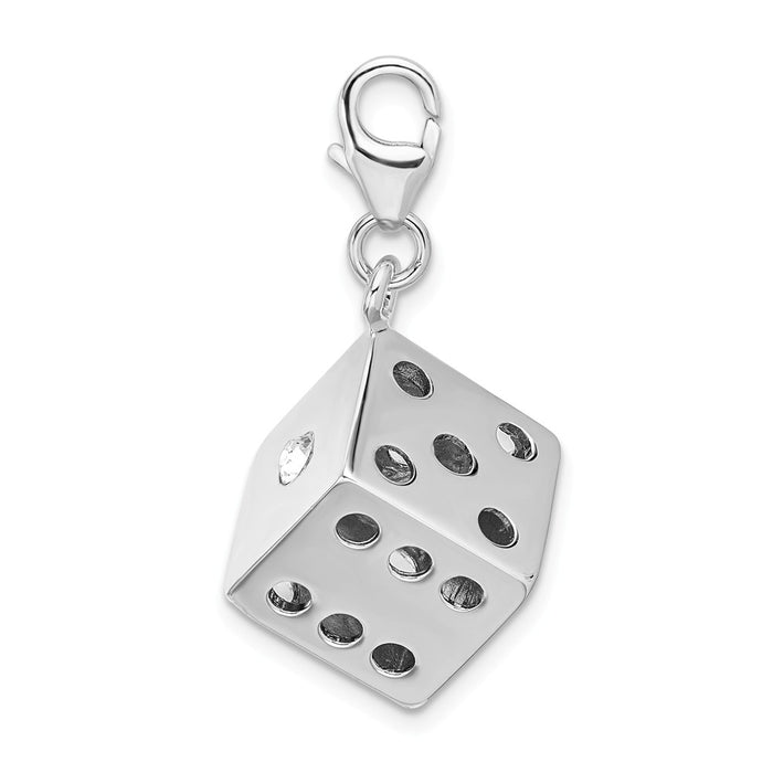 Million Charms 925 Sterling Silver With Rhodium-Plated 3-D Swarovski Crystals Die With Lobster Clasp Charm