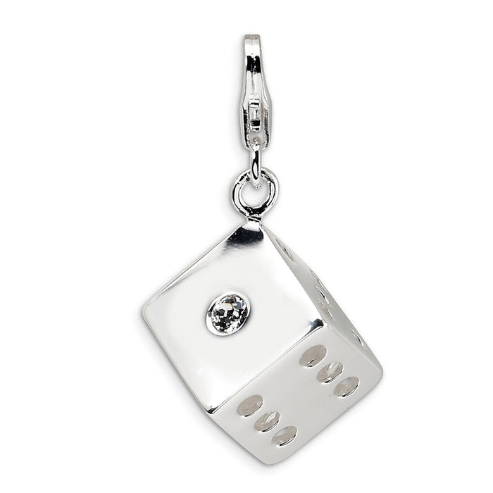 Million Charms 925 Sterling Silver With Rhodium-Plated 3-D Swarovski Crystals Die With Lobster Clasp Charm