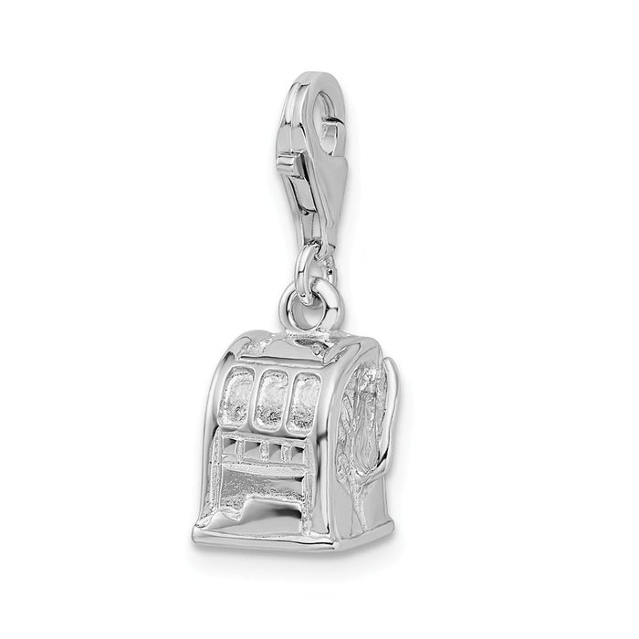 Million Charms 925 Sterling Silver With Rhodium-Plated 3-D Polished Slot Machine With Lobster Clasp Charm