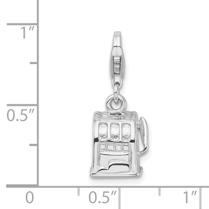 Million Charms 925 Sterling Silver With Rhodium-Plated 3-D Polished Slot Machine With Lobster Clasp Charm
