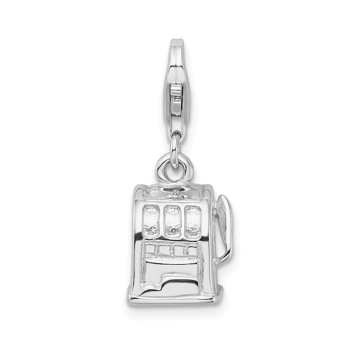 Million Charms 925 Sterling Silver With Rhodium-Plated 3-D Polished Slot Machine With Lobster Clasp Charm