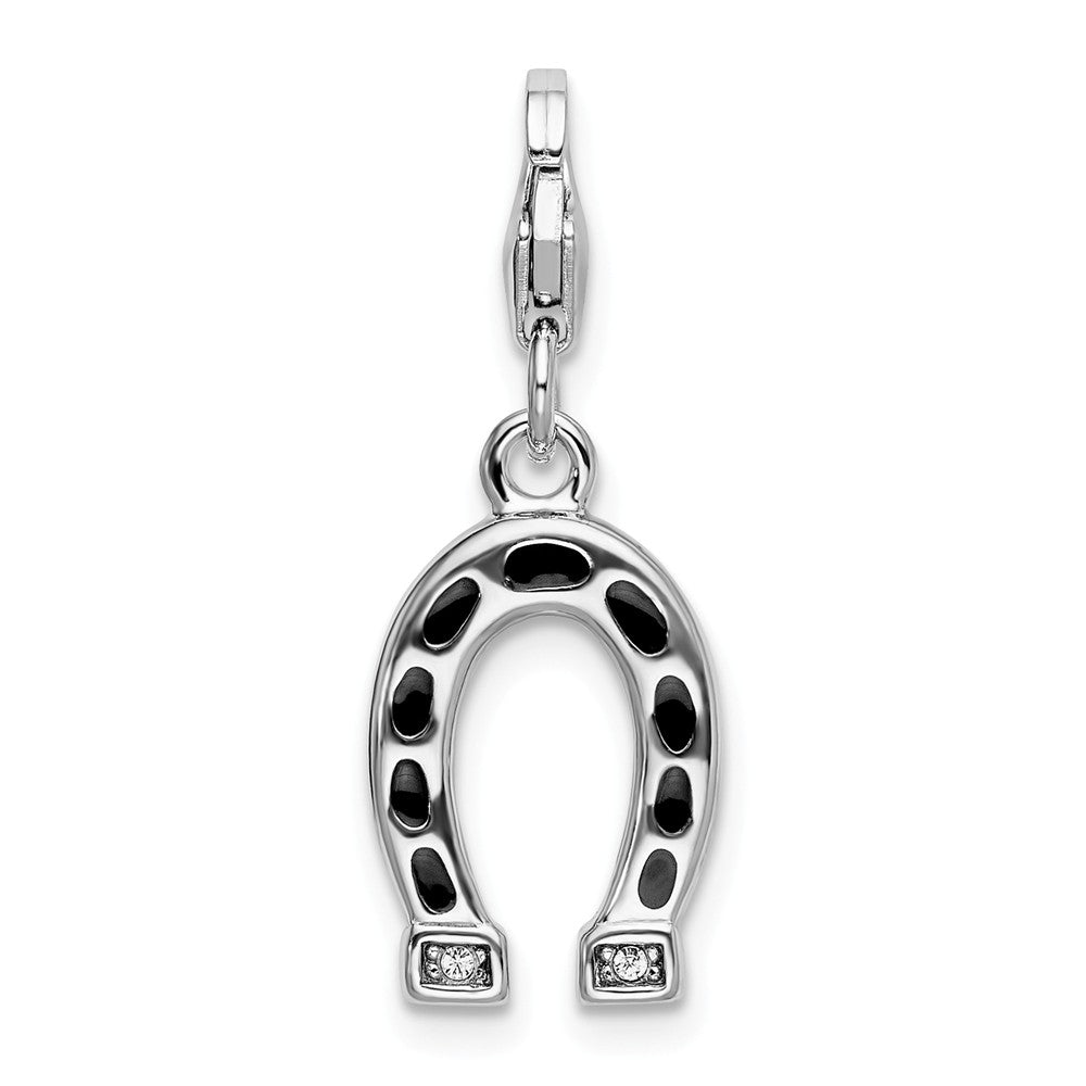Million Charms 925 Sterling Silver With Rhodium-Plated Swarovski Crystals Horseshoe With Lobster Clasp Charm