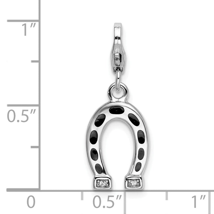 Million Charms 925 Sterling Silver With Rhodium-Plated Swarovski Crystals Horseshoe With Lobster Clasp Charm