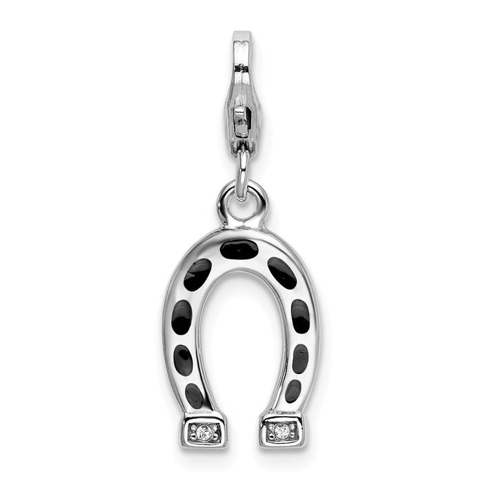 Million Charms 925 Sterling Silver With Rhodium-Plated Swarovski Crystals Horseshoe With Lobster Clasp Charm