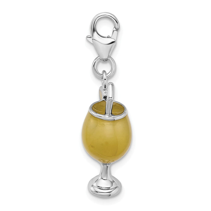 Million Charms 925 Sterling Silver Rhodium-Plated 3-D Enameled Tropical Drink With Lobster Clasp Charm