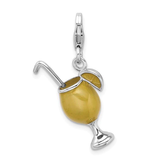 Million Charms 925 Sterling Silver Rhodium-Plated 3-D Enameled Tropical Drink With Lobster Clasp Charm