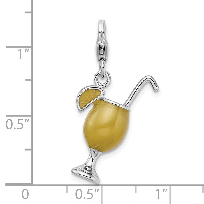 Million Charms 925 Sterling Silver Rhodium-Plated 3-D Enameled Tropical Drink With Lobster Clasp Charm