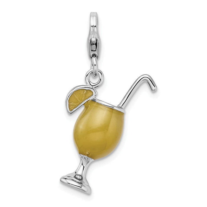 Million Charms 925 Sterling Silver Rhodium-Plated 3-D Enameled Tropical Drink With Lobster Clasp Charm