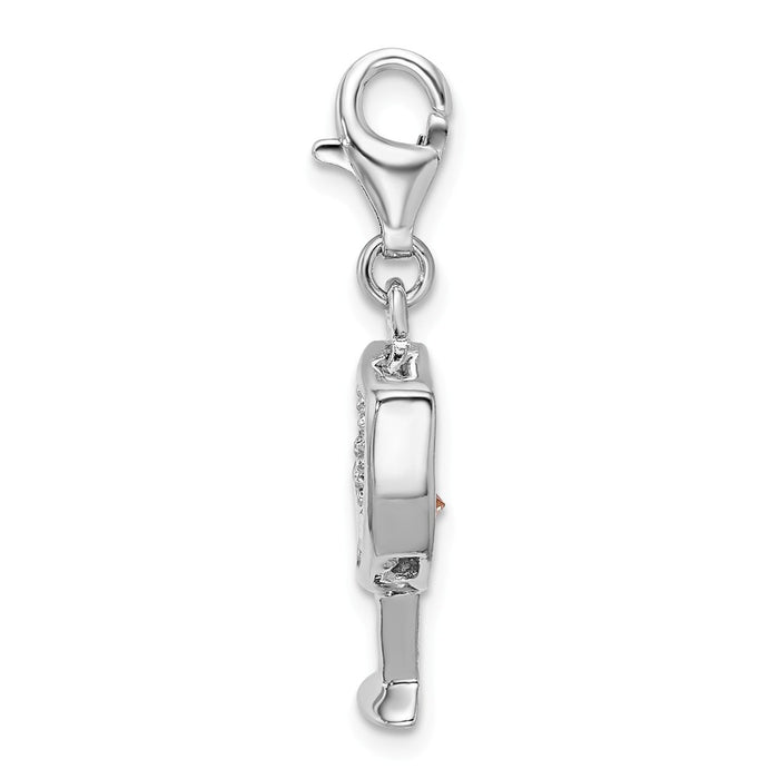 Million Charms 925 Sterling Silver Rhodium-Plated Open Champaign Glass With Lobster Clasp Charm
