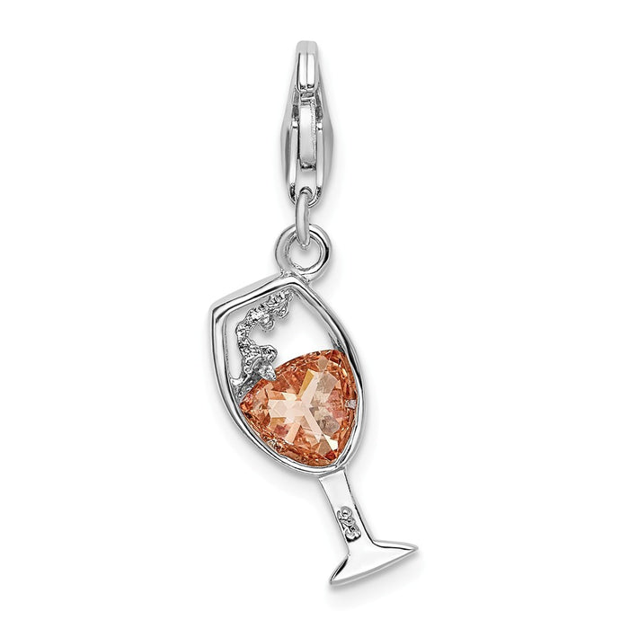 Million Charms 925 Sterling Silver Rhodium-Plated Open Champaign Glass With Lobster Clasp Charm