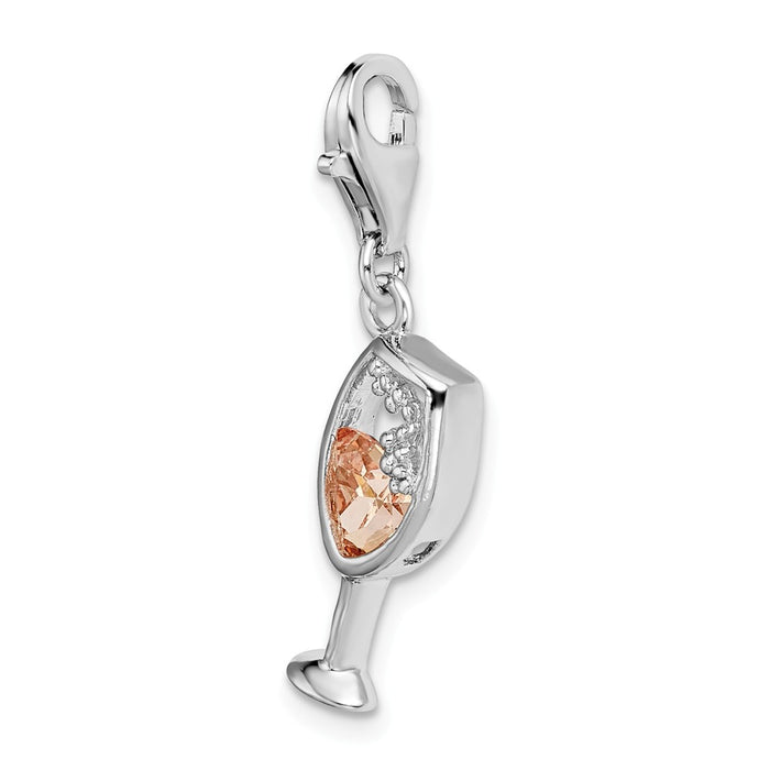 Million Charms 925 Sterling Silver Rhodium-Plated Open Champaign Glass With Lobster Clasp Charm