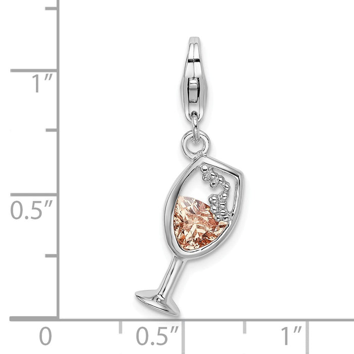 Million Charms 925 Sterling Silver Rhodium-Plated Open Champaign Glass With Lobster Clasp Charm