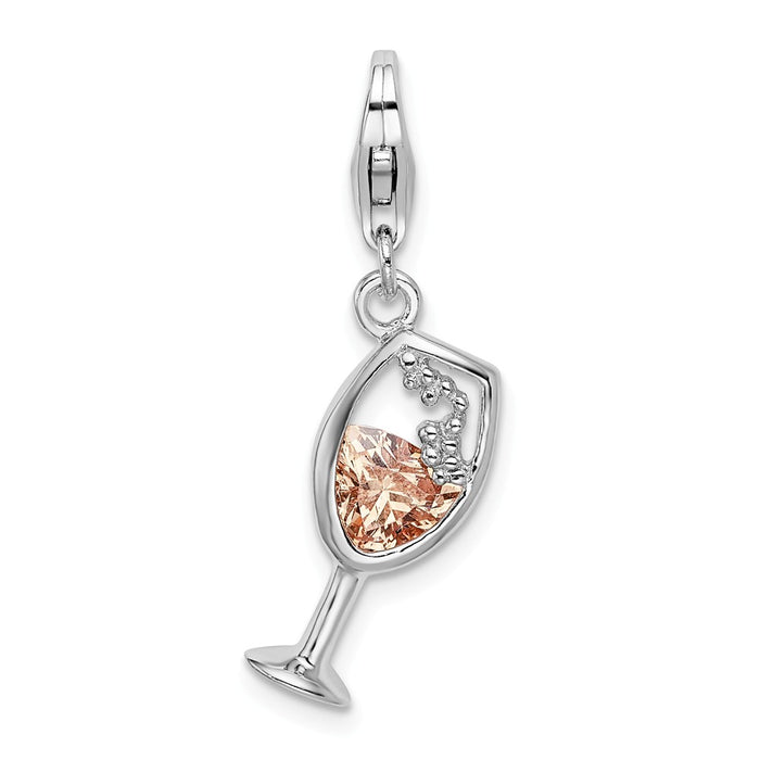 Million Charms 925 Sterling Silver Rhodium-Plated Open Champaign Glass With Lobster Clasp Charm