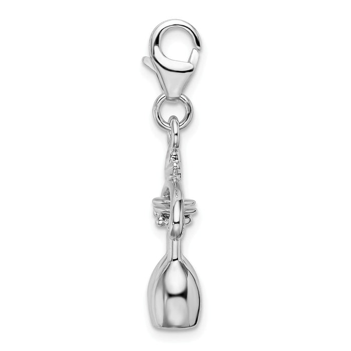 Million Charms 925 Sterling Silver Rhodium-Plated 3-D Wine Rack With Lobster Clasp Charm