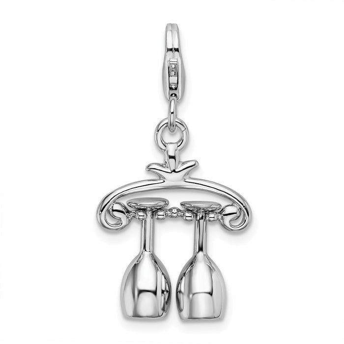 Million Charms 925 Sterling Silver Rhodium-Plated 3-D Wine Rack With Lobster Clasp Charm