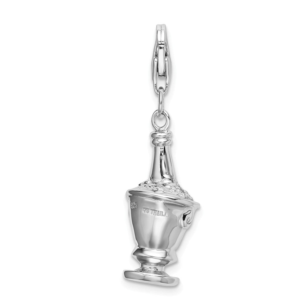 Million Charms 925 Sterling Silver With Rhodium-Plated 3-D (Cubic Zirconia) CZ Champagne In Ice Bucket With Lobster Clasp Charm