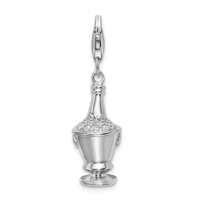 Million Charms 925 Sterling Silver With Rhodium-Plated 3-D (Cubic Zirconia) CZ Champagne In Ice Bucket With Lobster Clasp Charm