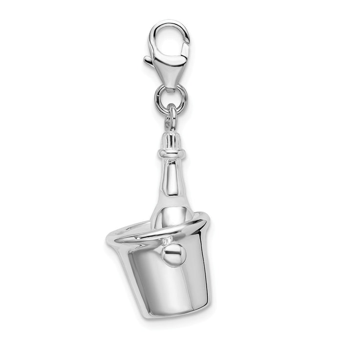 Million Charms 925 Sterling Silver With Rhodium-Plated Enamel Champagne Bottle In Ice Bucket With Lobster Charm