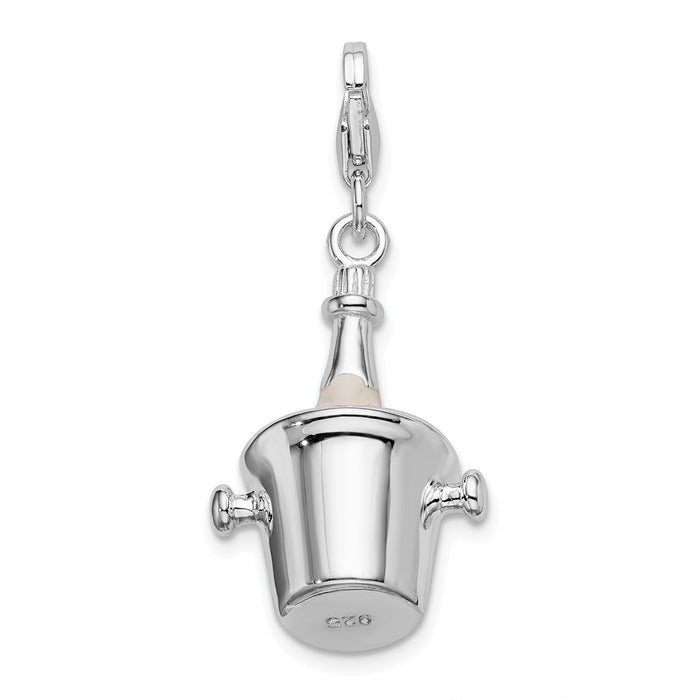 Million Charms 925 Sterling Silver With Rhodium-Plated Enamel Champagne Bottle In Ice Bucket With Lobster Charm