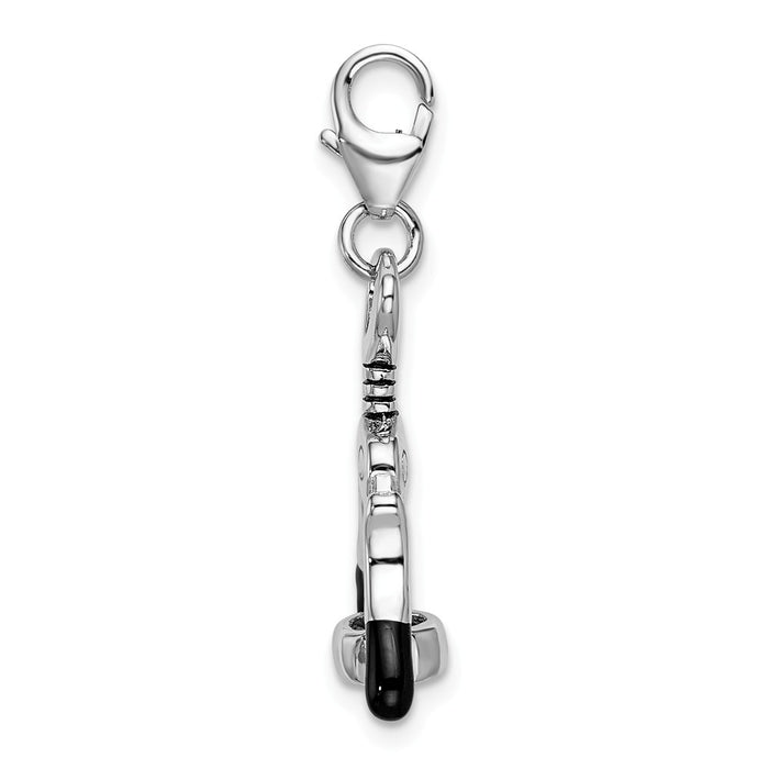 Million Charms 925 Sterling Silver Rhodium-Plated Enameled Cork Screw With Lobster Clasp Charm