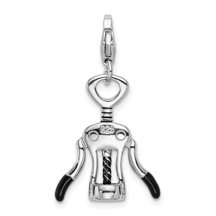 Million Charms 925 Sterling Silver Rhodium-Plated Enameled Cork Screw With Lobster Clasp Charm