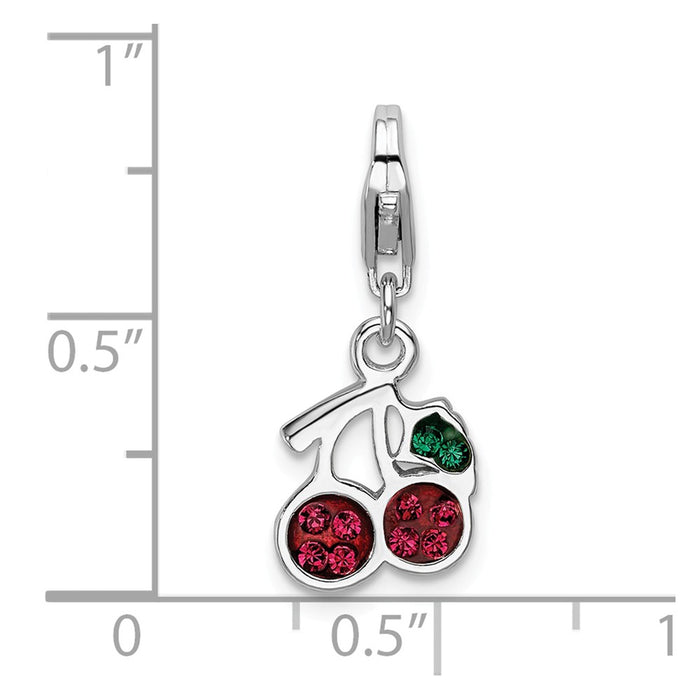 Million Charms 925 Sterling Silver Rhodium-Plated Swarovski Crystals Cherries With Lobster Clasp Charm