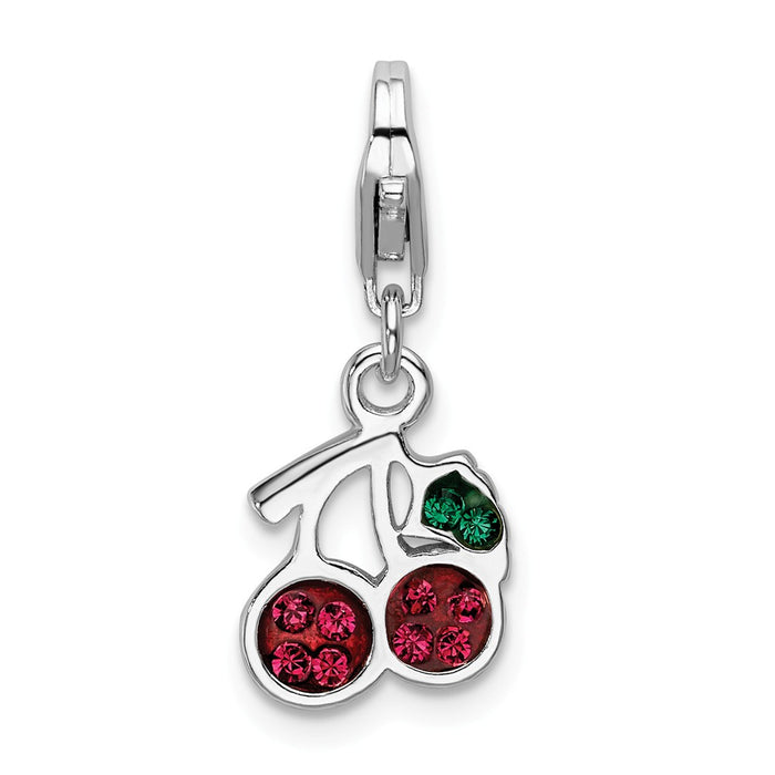 Million Charms 925 Sterling Silver Rhodium-Plated Swarovski Crystals Cherries With Lobster Clasp Charm