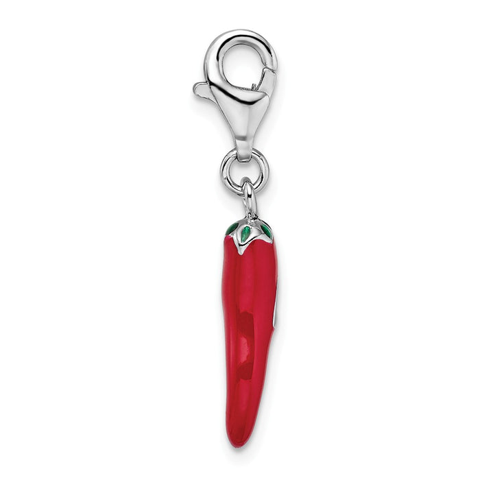 Million Charms 925 Sterling Silver Rhodium-Plated Red Enamel Pepper With Lobster Clasp Charm