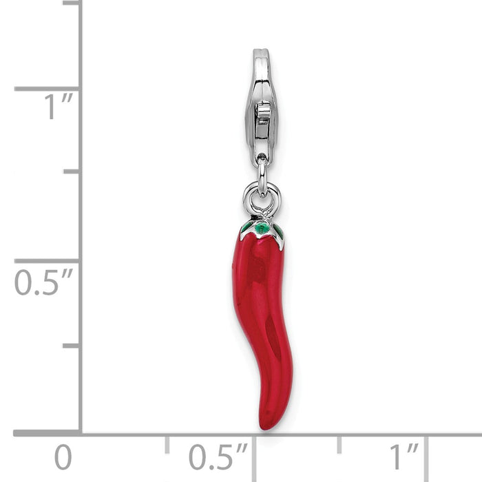 Million Charms 925 Sterling Silver Rhodium-Plated Red Enamel Pepper With Lobster Clasp Charm