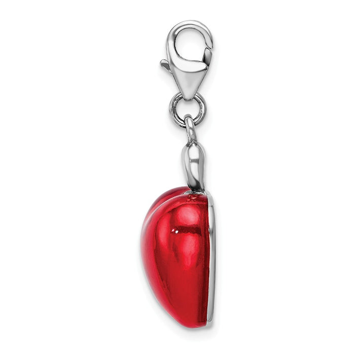 Million Charms 925 Sterling Silver Rhodium-Plated 3-D Enameled Apple Half With Lobster Clasp Charm
