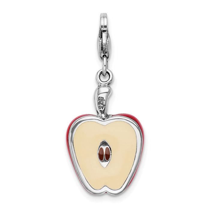 Million Charms 925 Sterling Silver Rhodium-Plated 3-D Enameled Apple Half With Lobster Clasp Charm