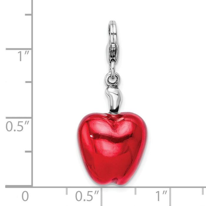 Million Charms 925 Sterling Silver Rhodium-Plated 3-D Enameled Apple Half With Lobster Clasp Charm