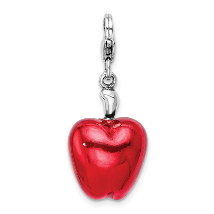 Million Charms 925 Sterling Silver Rhodium-Plated 3-D Enameled Apple Half With Lobster Clasp Charm