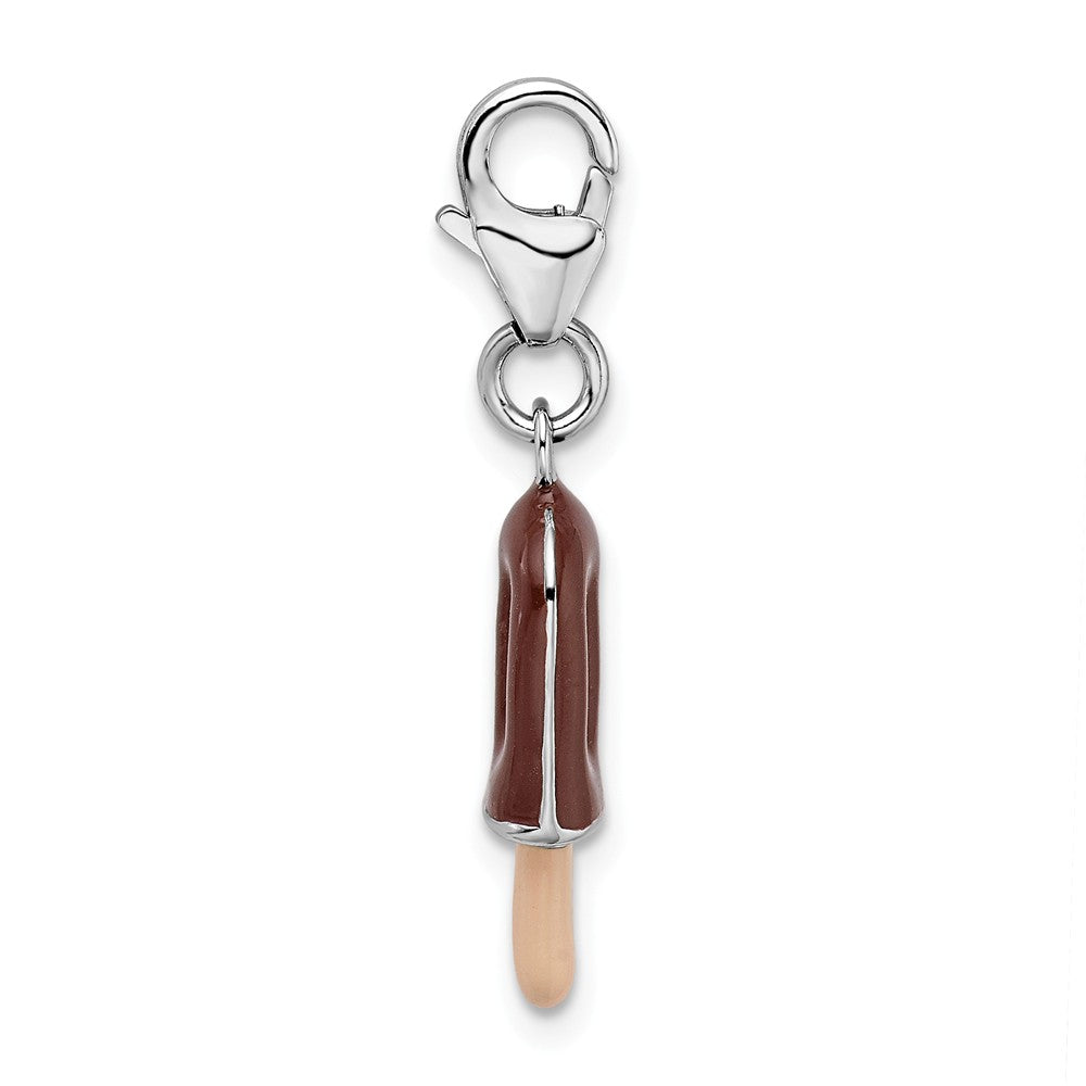 Million Charms 925 Sterling Silver Rhodium-Plated 3-D Enameled Fudge Bar With Lobster Clasp Charm