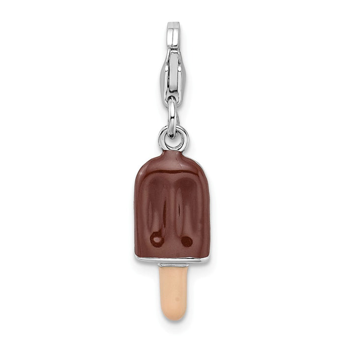 Million Charms 925 Sterling Silver Rhodium-Plated 3-D Enameled Fudge Bar With Lobster Clasp Charm