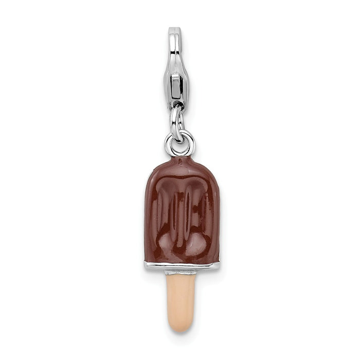 Million Charms 925 Sterling Silver Rhodium-Plated 3-D Enameled Fudge Bar With Lobster Clasp Charm