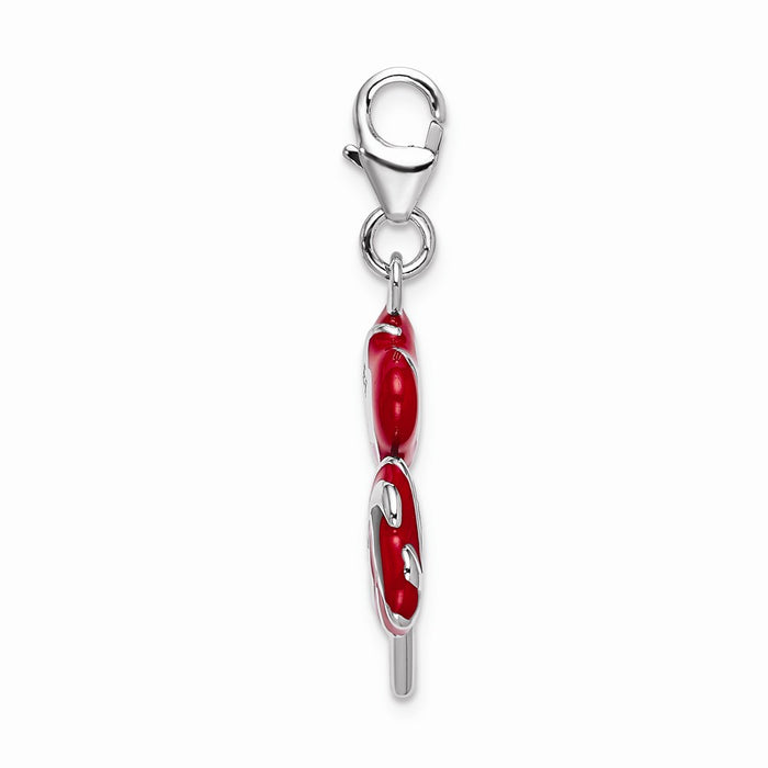 Million Charms 925 Sterling Silver With Rhodium-Plated Enamel Red Heart Be Mine Lollipop With Lobster Clasp Charm