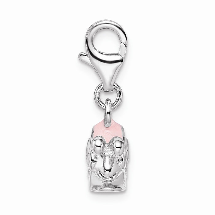 Million Charms 925 Sterling Silver With Rhodium-Plated Enamel Pink Snail With Lobster Clasp Charm