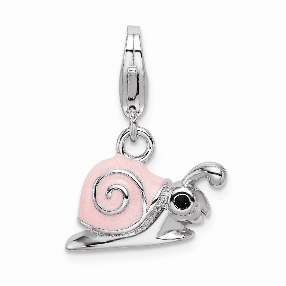 Million Charms 925 Sterling Silver With Rhodium-Plated Enamel Pink Snail With Lobster Clasp Charm