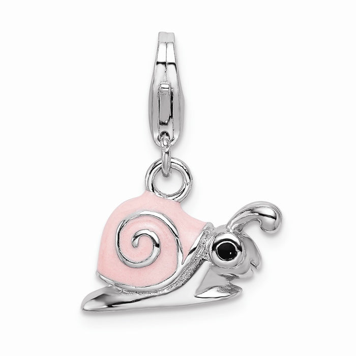 Million Charms 925 Sterling Silver With Rhodium-Plated Enamel Pink Snail With Lobster Clasp Charm